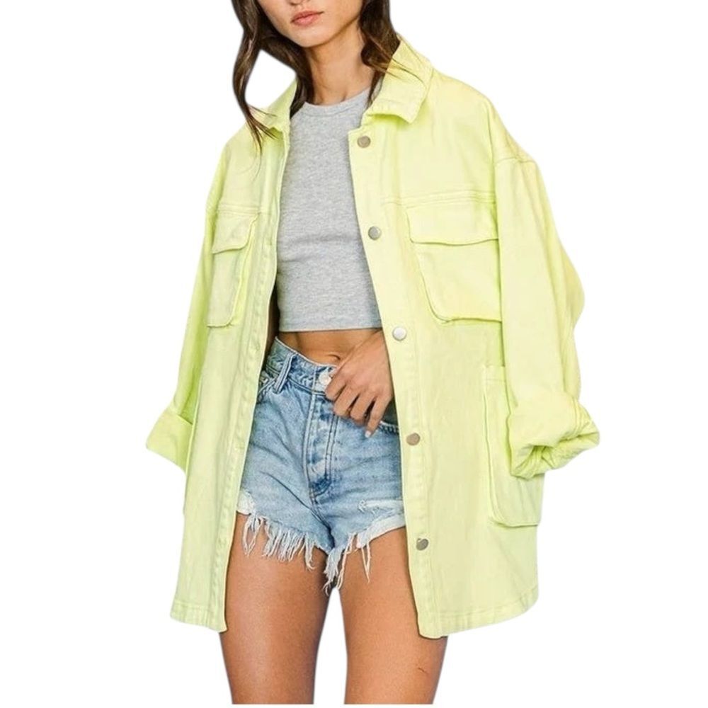 NWT AFRM Bruno Sunny Lime Utility Jacket Size XS Cotton Button Front Shacket